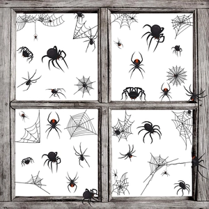 Halloween Spin Muurstickers Griezelige Zwarte Spin Silhouetten Spinnenweb Vensterstickers Voor Spookhuis Feest PVC Muurschilderingen Decoratie Huis
