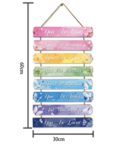 Detailed size view of pink motivational hanging wall sign with 8 layered colorful plaques