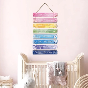 Rainbow hanging wooden wall decor with motivational quotes and butterflies for kids' room