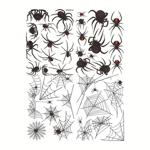 Halloween vensterstickers met zwarte spinnen en spinnenwebben voor een eng feestdecor