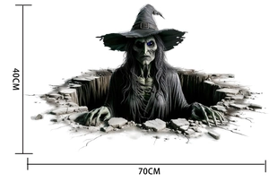 Sticker mural 3D Halloween sorcière effrayante sortant du sol avec dimensions 70x40cm