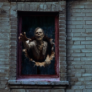 Sticker mural zombie 3D réaliste pour décoration de fête Halloween sortant par la fenêtre