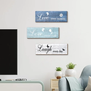 Three-piece modern farmhouse wall decor set with inspirational quotes on wooden boards