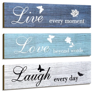 Three-piece modern farmhouse wood wall art set with inspirational quotes and butterfly motifs