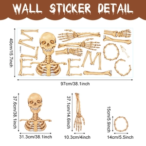 Detailed view of Halloween skeleton wall stickers with dimensions 97x40cm for party decor