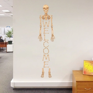 Halloween skeletal wall sticker with bones forming the word Welcome for party decor