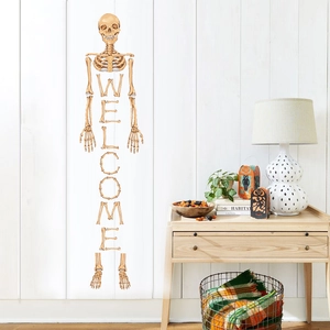 Halloween Skeleton Bone Welcome Wall Sticker PVC Ghost Skull Door Window Decal For Festive Home Party Haunted House Decor