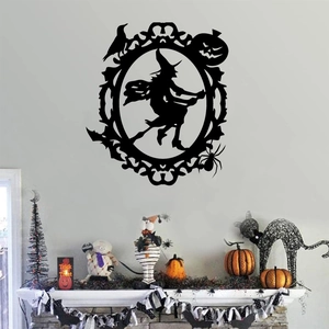 Αυτοκόλλητα Τοίχου Halloween Μαύρη Σιλουέτα Μάγισσα Φάντασμα Κοράκι Κολοκύθα Αράχνη Γοτθικό Πάρτι Διακόσμηση Τοίχου DIY Τέχνη