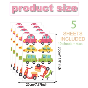 Lot de 5 stickers muraux voitures cartoon pour chambres d'enfants, 20x30cm
