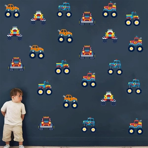 Stickers muraux Monster Truck pour chambre d'enfant, autocollants de véhicules colorés