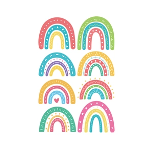 Set of 8 colorful rainbow PVC wall stickers with hearts and stars for kids' bedroom