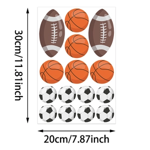 Détails des stickers muraux de basket foot et rugby avec dimensions de 20x30cm