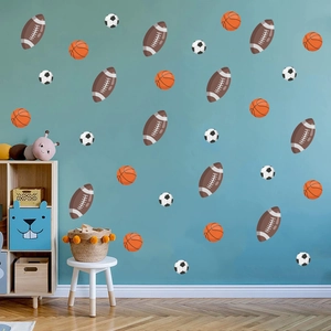 Stickers Muraux Ballons de Sport Dessin Animé en PVC Imperméable Basket Football Rugby Pour Décoration Chambre Enfant
