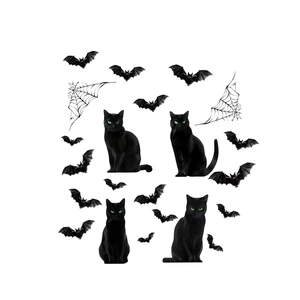 Stickers muraux Halloween chat noir et chauve-souris avec toiles d'araignée pour décor