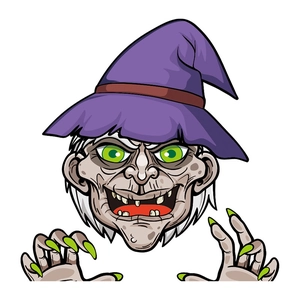 Cartoon Halloween witch car sticker with purple hat and green skin for vehicle decor