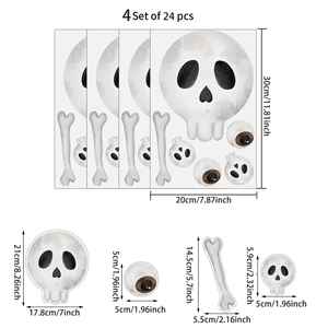 Guida alle taglie per set 24 adesivi Halloween acquerello con teschi e bulbi oculari