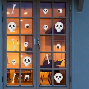 Adesivi per finestre Halloween con teschio, ossa e bulbi oculari per decorazione festiva