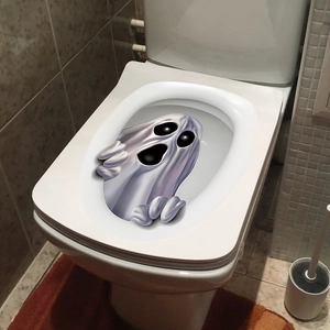 3D scary white ghost toilet seat sticker for Halloween decor made of waterproof PVC material