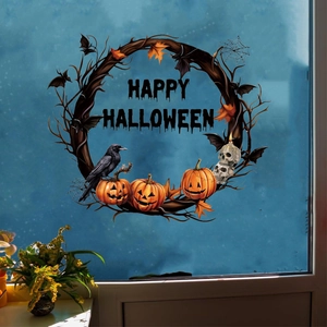 Halloween window sticker with pumpkin lantern wreath design for home festive decoration