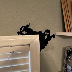 Ghost Halloween door corner decor, black spooky PVC stickers for home door frame accents
