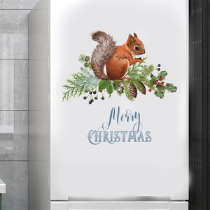 Christmas squirrel PVC wall sticker with Merry Christmas text for home holiday decoration