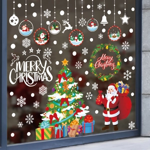 Christmas Window Stickers PVC Static Cling Decals Santa Claus Christmas Tree Snowflake For Holiday Home Wall Decoration