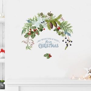 Christmas wall sticker featuring festive squirrel, pine wreath and Merry Christmas text