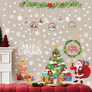 Merry Christmas wall stickers with Santa, tree and snowflakes for festive home decoration