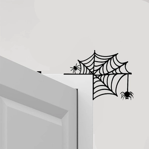Halloween black spider web corner decor for door frames and walls with small spiders