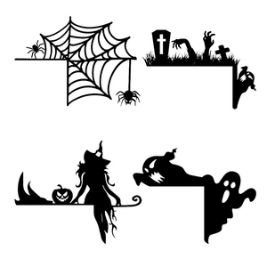 4-pack Halloween door corner decor with black spider web, ghost, and witch silhouettes