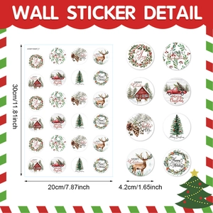 Christmas wall sticker set featuring reindeer and trees, sheet size 20x30cm with 4.2cm decals