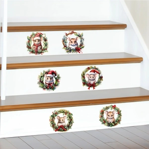 Lot de 6 stickers muraux de Noël avec souris festives et couronnes pour les escaliers