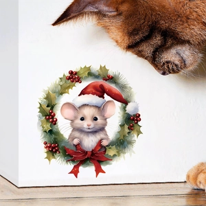Sticker Mural Souris de Noël PVC Dessin Animé Trou de Souris Couronne Décalcomanies d'Escalier Pour Décoration de Maison DIY Art Mural