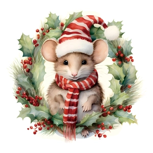 Sticker mural souris de Noël avec une souris mignonne dans une couronne de fête