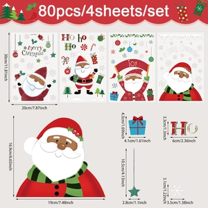 Set di 80 adesivi natalizi per finestre con Babbo Natale, fiocchi di neve e scritte festive
