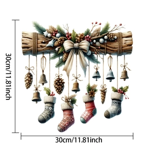 Detailed Christmas hanging decor with pine needles, red berries, and festive socks