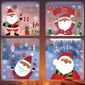 Adesivi per Finestre di Natale in PVC Babbo Natale Fiocco di Neve Renna Decalcomanie Statiche per Vetro Decorazione Casa Festa