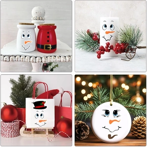 Christmas snowman face and Santa belt PVC decals for candles, jars and gift bag decor