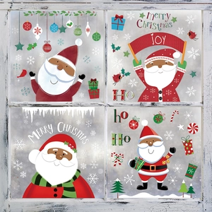 Adesivi natalizi per finestre con Babbo Natale africano e decorazioni festive a fiocco