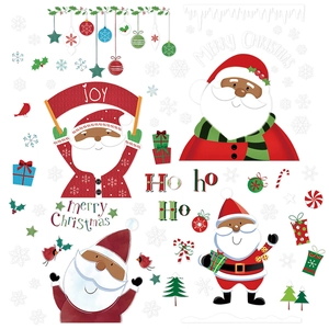 Adesivi per finestre natalizi con Babbo Natale nero, fiocchi di neve e motivi regalo