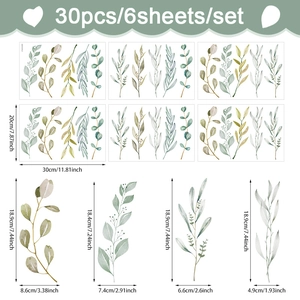 Stickers muraux scandinaves lignes noires avec 30 feuilles d'eucalyptus pour déco DIY