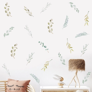 Stickers muraux feuilles d'eucalyptus aquarelle pour décoration de maison scandinave