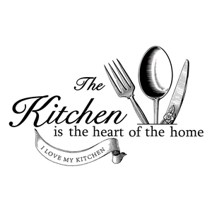 Minimalist Kitchen wall sticker with heart of the home quote and cutlery illustrations