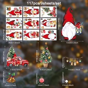 117-piece Christmas window decals set featuring gnomes, trees and red trucks for decor
