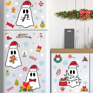 Christmas ghost PVC window stickers with snowflakes and Merry Christmas lettering for decor
