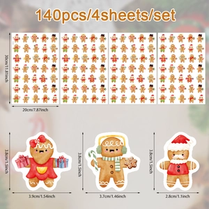Detail of 140pcs Christmas gingerbread man PVC stickers with size measurements