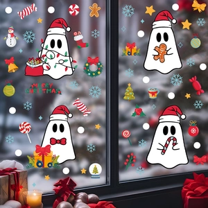 Christmas Cartoon Ghost Window Stickers PVC Merry Christmas Snowflakes Wall Decals For Glass Window Holiday Party Home Decor