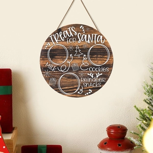 Wood Christmas Hanging Sign Treats For Santa Round Welcome Plaque For Cookies Milk Reindeer Snacks Rustic Wall Decor