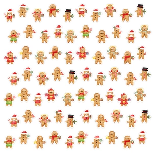 Watercolor Christmas gingerbread man stickers featuring festive hats and candy canes
