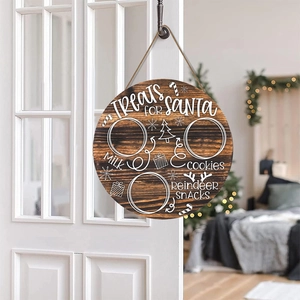 Round wooden Treats for Santa Christmas welcome door sign with reindeer snacks and milk text